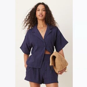 Free People Intimately Eyelet Lounge Pajama Shorts Navy Blue